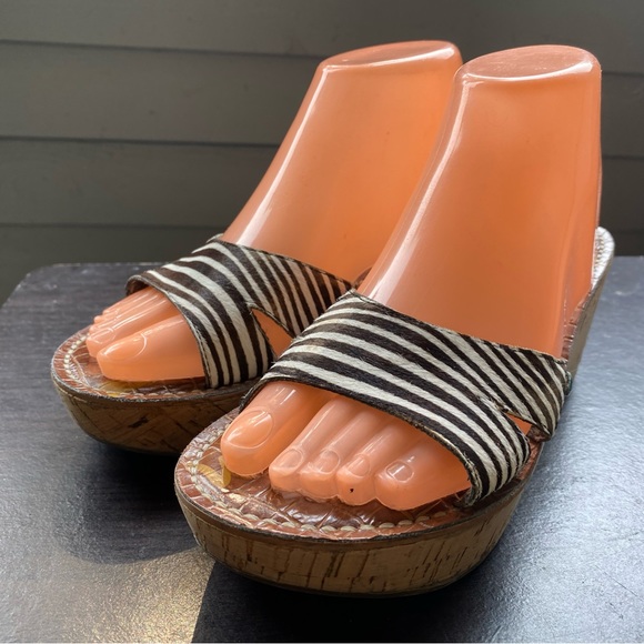 SAM EDELMAN Reid White Brown leather Cork Wedge Platform Mules Slides Sandals - Picture 3 of 13